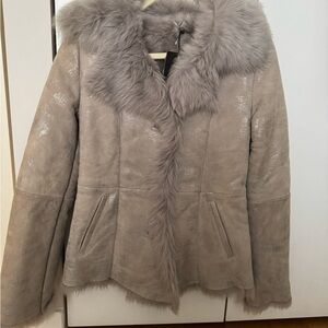 Women's Real Fur Trim Coat - Gray